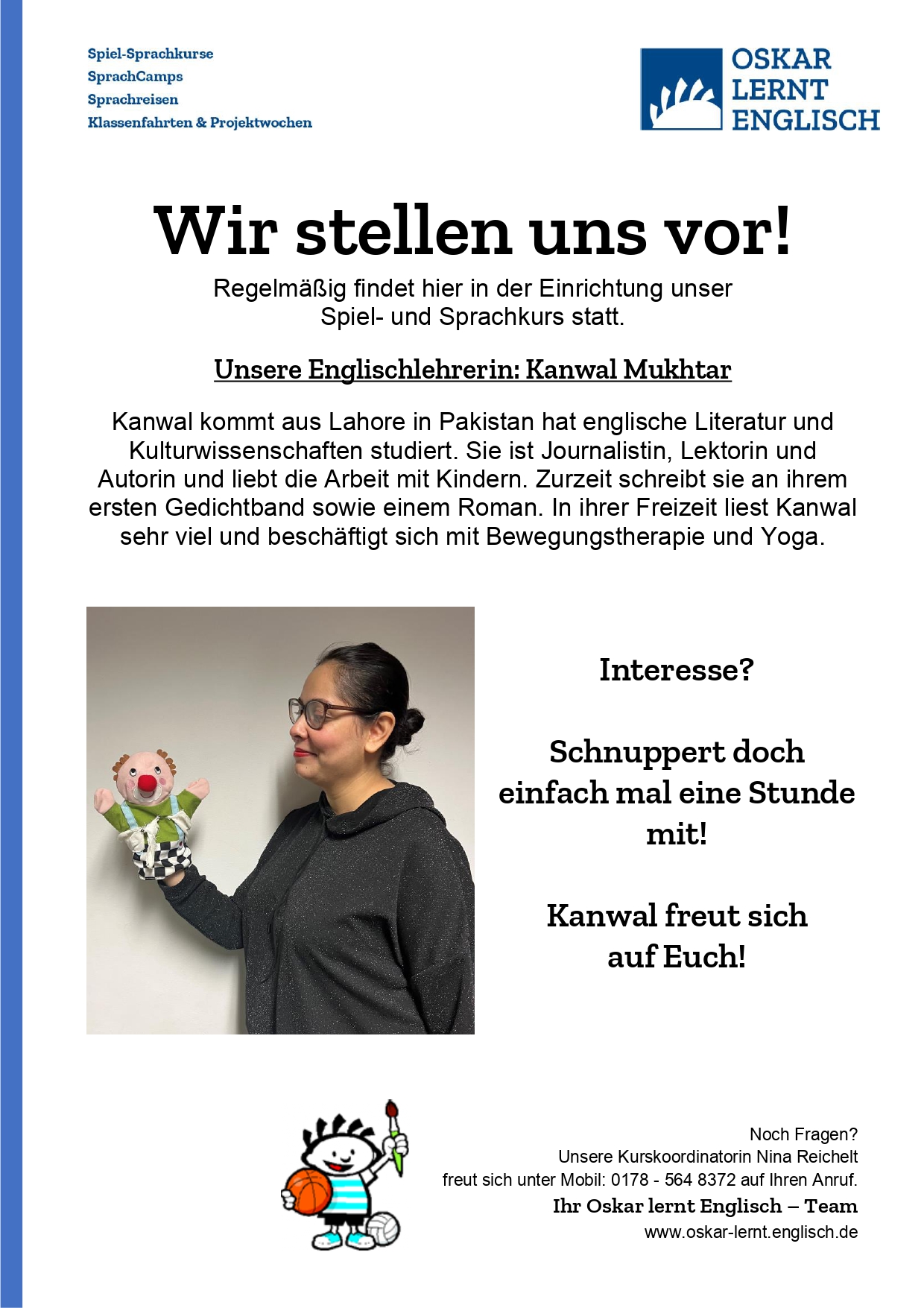 Oskar Lernt Englisch introduction poster for English teacher Kanwal Mukhtar